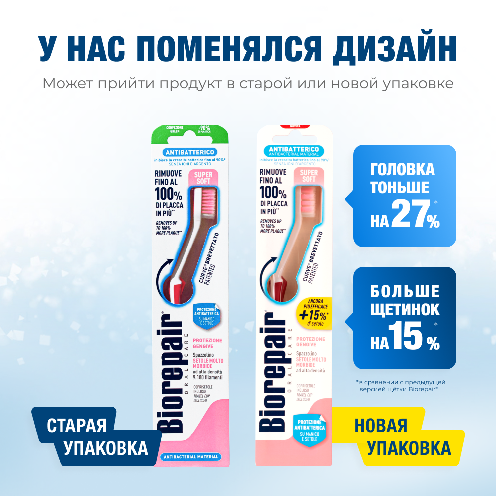 Зубная щётка Биорепейр ультрамягкая изогнутая для защиты дёсен (бордовая)