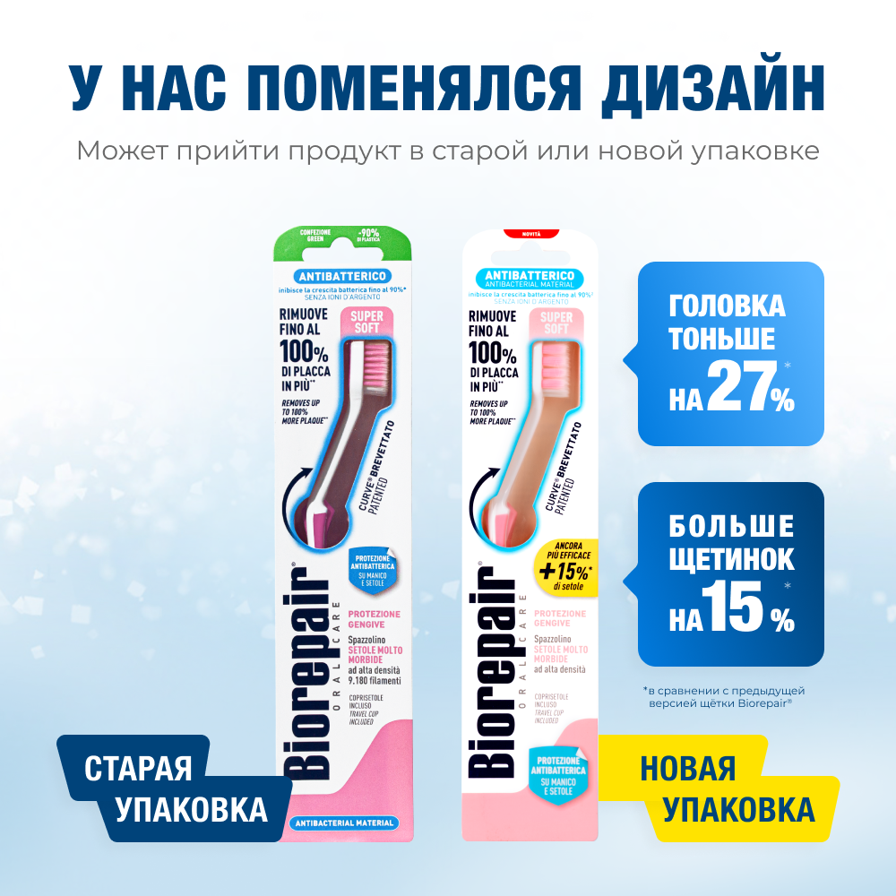 Зубная щётка Биорепейр ультрамягкая изогнутая для защиты дёсен (розовая)