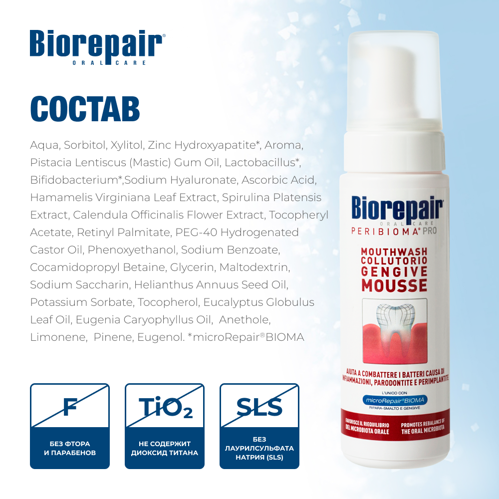Биорепейр Перибиома Про Мусс Ополаскиватель для полости рта, 200 мл