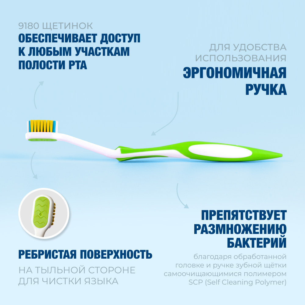 Зубная щетка для детей средней мягкости Зелёная