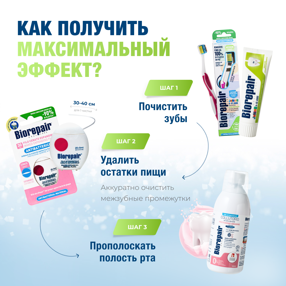 Biorepair® Junior 6-12 Medium-Soft Зубная щетка для детей средней мягкости Розовая