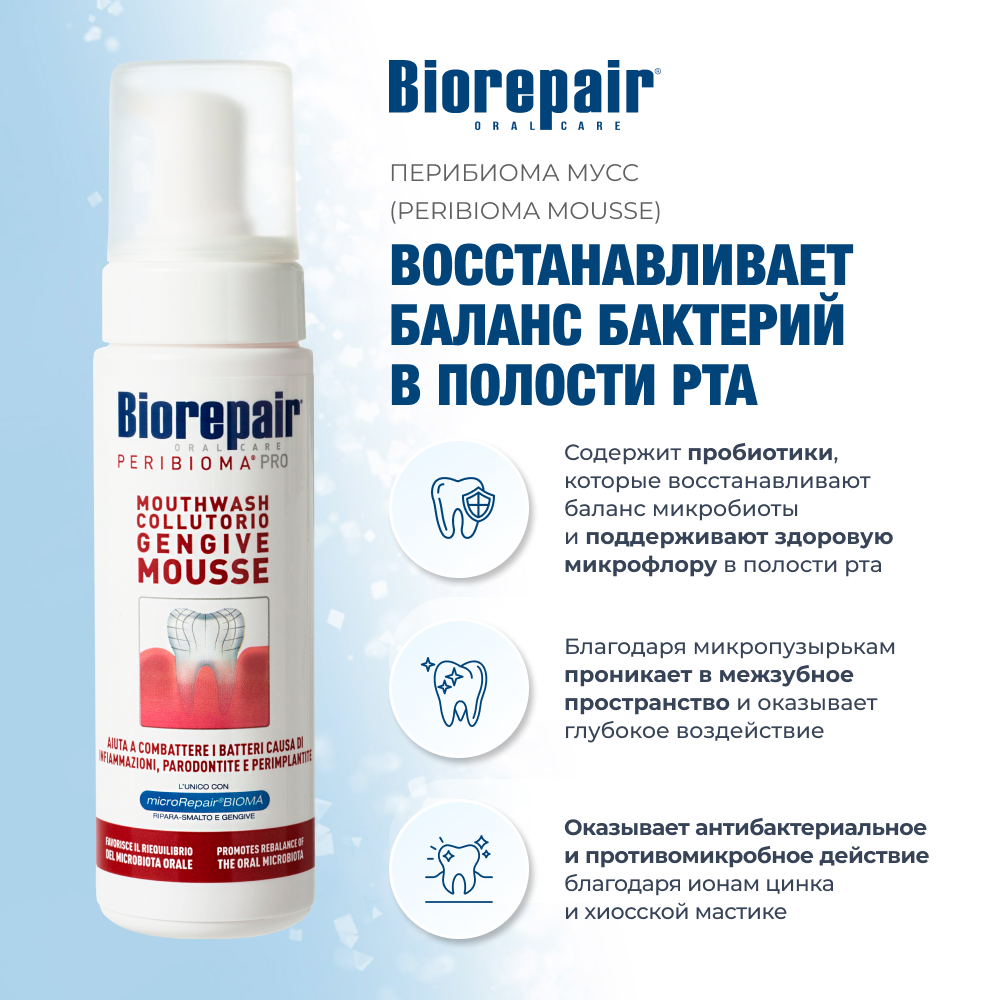 Биорепейр Перибиома Про Мусс Ополаскиватель для полости рта, 200 мл