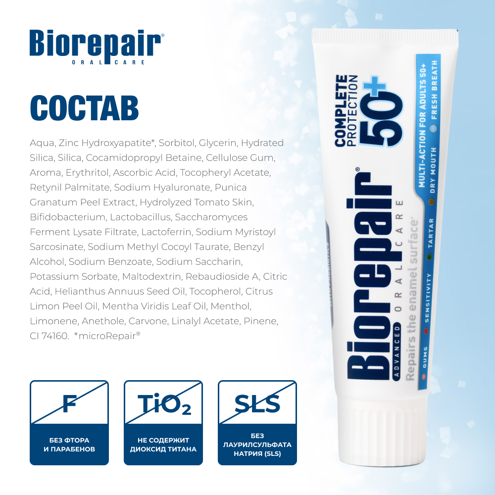 Зубная паста Биорепейр Максимальная защита после 50 лет, 75 мл